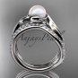 14k white gold diamond pearl engagement set AP78S