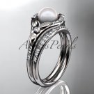 14kt white gold diamond floral wedding ring, engagement set AP126S