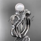 14k white gold diamond pearl leaf engagement set AP68S