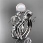 14k white gold diamond pearl leaf engagement set AP68S