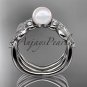 14k white gold diamond pearl leaf engagement set AP68S