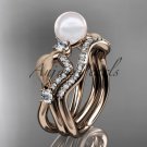 14k rose gold diamond pearl leaf engagement set AP68S