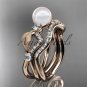 14k rose gold diamond pearl leaf engagement set AP68S