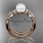 14k rose gold diamond pearl leaf engagement set AP68S