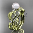 14k yellow gold diamond pearl leaf engagement set AP68S