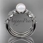 Platinum diamond pearl leaf engagement set AP68S