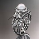 14kt white gold diamond floral wedding ring, engagement set AP131S