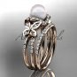 14kt rose gold diamond pearl unique engagement set, butterfly wedding ring AP141S