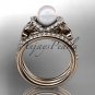 14kt rose gold diamond pearl unique engagement set, butterfly wedding ring AP141S