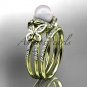 14kt yellow gold diamond pearl unique engagement set, butterfly wedding ring AP141S