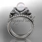 Platinum diamond pearl unique engagement set, butterfly wedding ring AP141S