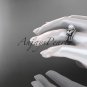 Platinum diamond pearl unique engagement set, butterfly wedding ring AP141S