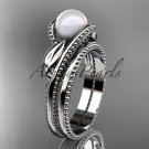 Unique 14kt white gold leaf and vine pearl engagement set AP301S