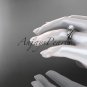 Unique 14kt white gold leaf and vine pearl engagement set AP301S