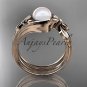 Unique 14kt rose gold diamond floral pearl engagement set AP324S