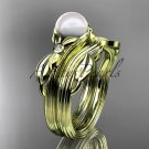 Unique 14kt yellow gold diamond floral pearl engagement set AP324S