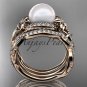 14kt rose gold diamond pearl unique engagement ring with double matching band AP326S