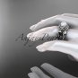 Platinum  diamond pearl unique engagement ring with double matching band AP326S