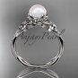 14k white gold diamond pearl flower engagement ring AP388