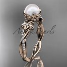 14k rose gold diamond pearl flower engagement ring AP388