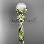 14k yellow gold diamond pearl flower engagement ring AP388