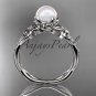 Platinum  diamond pearl flower engagement ring AP388