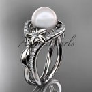 14kt white gold diamond leaf and flower wedding ring, engagement ring AP244