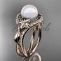 14kt rose gold diamond leaf and flower wedding ring, engagement ring AP244