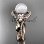 14kt rose gold diamond leaf and flower wedding ring, engagement ring AP244