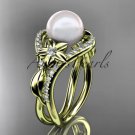14kt yellow gold diamond leaf and flower wedding ring, engagement ring AP244