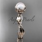 14k rose gold diamond pearl leaf engagement ring AP385