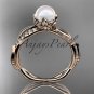 14k rose gold diamond pearl leaf engagement ring AP385