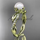 14k yellow gold diamond pearl leaf engagement ring AP385