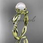 14k yellow gold diamond pearl leaf engagement ring AP385
