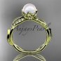 14k yellow gold diamond pearl leaf engagement ring AP385