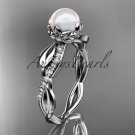 Platinum  diamond pearl leaf engagement ring AP385