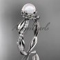 Platinum diamond pearl leaf engagement ring AP385