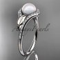 14k white gold diamond pearl leaf engagement ring AP334