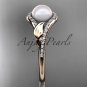 14k rose gold diamond pearl leaf engagement ring AP334
