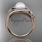 14k rose gold diamond pearl leaf engagement ring AP334