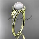 14k yellow gold diamond pearl leaf engagement ring AP334