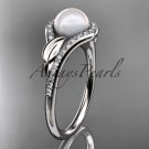 platinum  diamond pearl leaf engagement ring AP334