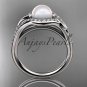 platinum diamond pearl leaf engagement ring AP334