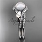 14k white gold diamond pearl leaf engagement set AP334S