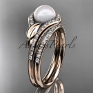 14k rose gold diamond pearl leaf engagement set AP334S