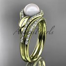 14k yellow gold diamond pearl leaf engagement set AP334S
