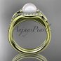 14k yellow gold diamond pearl leaf engagement set AP334S