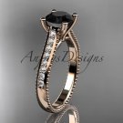 14kt rose gold diamond unique engagement ring with a Black Diamond center stone ADER116
