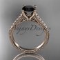14kt rose gold diamond unique engagement ring with a Black Diamond center stone ADER116