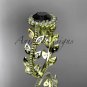 14k yellow gold diamond leaf and vine engagement ring with a Black Diamond center stone ADLR118